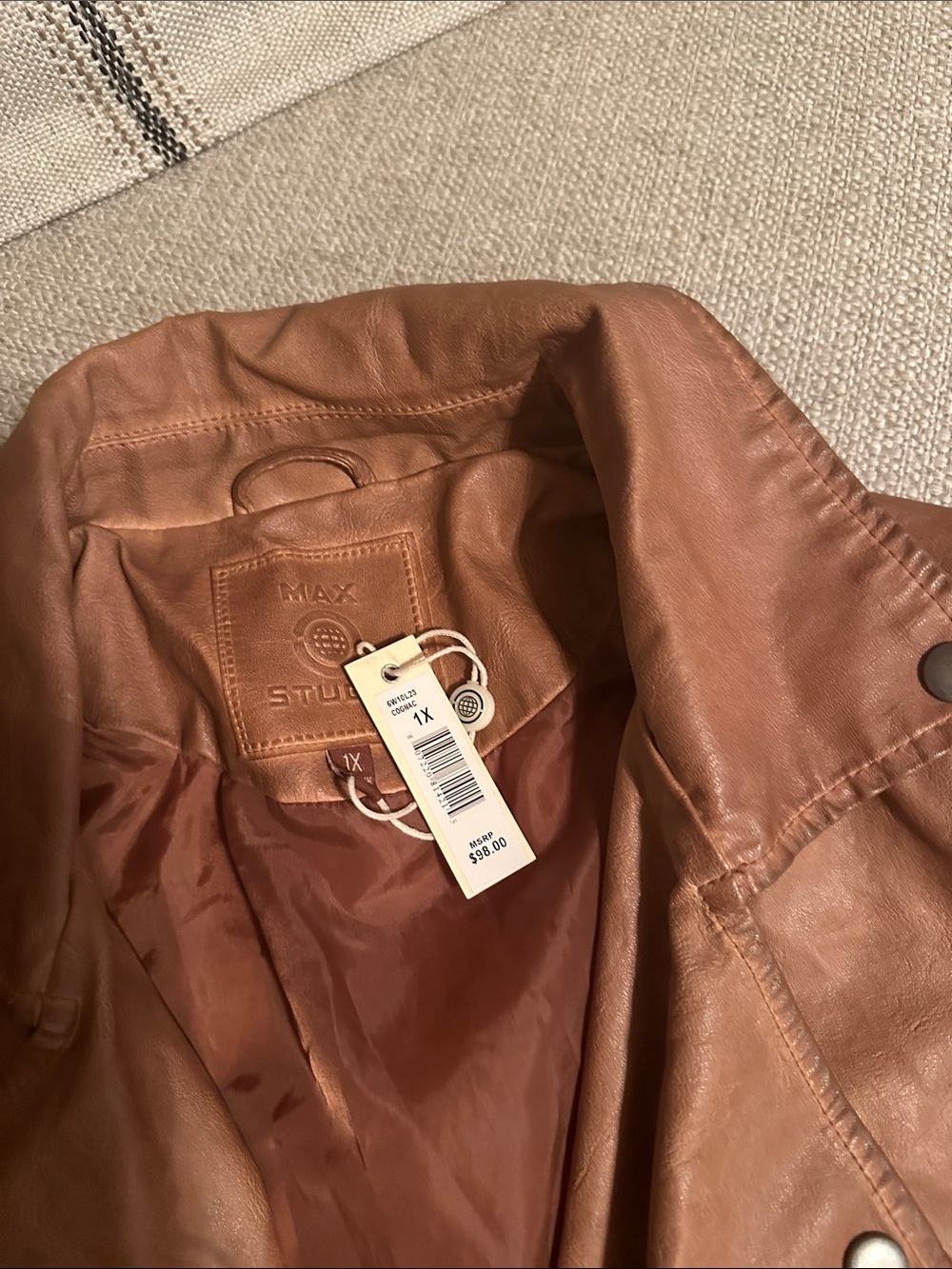 Cognac Brown vegan  friendly pleather Jacket - Picture 2 of 4